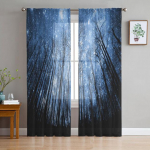 Forest Sky Stars Kuu-akna t&uuml;llkardin elutuppa Magamistoa K&ouml;&ouml;k Sifoonist l&auml;bipaistvad kardinad Akende kaunistused 1 PCS W100XH250cm