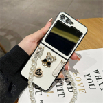 Metallist Bownot Bear Love Heart &uuml;mbris p&auml;rlk&auml;ev&otilde;ruga Samsung Galaxy Z Fold 5 4 3 &uuml;mbrisele Galaxy Z Flip 5 Z Flip 4 3 Zflip5 kaanele Samsung Z flip 3 valge