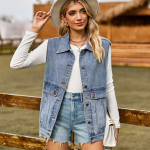 YYFS naiste moe teksariidest s&uuml;gis- ja talvine varrukateta POLO kaelaga vabaaja rev&auml;&auml;riga jakk S sinine