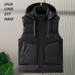 Suures suuruses S-8XL s&uuml;gisesed varrukateta jakid meeste vest Uus mood meeste soe vest kapuutsiga Korea stiilis polsterdatud mantlid S must