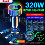 320w USB-autolaadija atmosf&auml;&auml;rivalgusega 5-&uuml;hes kiirlaadimisadapter iPhone 13 14 Pro Max 12 Samsung Huawei Oppo Oneplus jaoks must