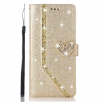 Luksuslik Bling Diamond PU-nahast klapp&uuml;mbris Rhinestone 3D Love Heart Glitter rahakoti kate iPhone'i Samsung Huawei jaoks Samsung A54 5G kuld