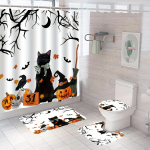4 tk Halloweeni k&otilde;rvitsa musta kassi du&scaron;ikardinakomplektid, veekindlad vannitoa jaoks libisemiskindlad vannitoavaibad kaas WC kate vannimatt 4Pcs-Full Set