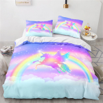 3D Unicorn tr&uuml;kitud voodipesukomplekt Queen King t&auml;issuuruses kaheinimesevoodi tekikate ja padjap&uuml;&uuml;r Mugav tekikate kodumajapidamiste voodipesu jaoks UK Single 135x200cm