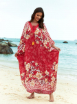 EDOLYNSA Plus Size Kaftan Red Bohemian Printed Tutt Suvine Long Beach Kleit Naiste Koduriietus Riietus Ujumiskost&uuml;&uuml;m Cover Up Lahti Kaftan One Size punane