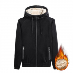 S&uuml;gis- ja talvine kapuutsiga kardiganjakk pluss sametpolsterdatud soe jakk plusssuuruses meeste jope L must