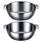 304 roostevabast terasest kurn k&auml;epidemega, mikroperforeeritud kurna komplekt koos segamiskausiga, BPA vaba, suurep&auml;rane, 2 tk 22CM-3L