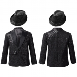 Laste poiste pikkade varrukatega rev, l&auml;ikivad litrid, smokingi &uuml;likonnaga jakk ja jakk tantsuetenduse banketipeoks 9-10 Years must