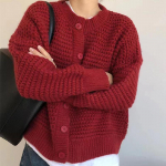 S&uuml;gis- ja talvine naiste kampsun Laisa tuule n&ouml;&ouml;biga jope vaba vabaaja kootud kardigan One Size punane