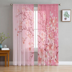 Kevadised Cherry Blossom Branch t&uuml;lli l&auml;bipaistvad kardinad elutuppa Magamistoa k&ouml;&ouml;k akende jaoks Voile kardinad kodukaunistuseks 135W x 114H(cm)