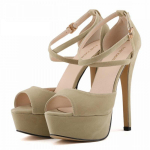 Uue moe naiste pumbad Seksikas Peep Toe 14 cm &Uuml;lik&otilde;rged kontsad, platvorm pahkluu rihmaga sandaalid Mustad punased pruutkingad 36 ihukarva