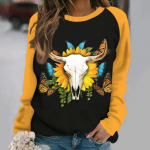 Etniline naiste T-s&auml;rk O kaelusega pikkade varrukatega pullover Top Streetwear Vintage T-s&auml;rk naistele Vintage vaba aja uued naiste riided 4XL