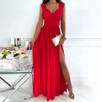 Naiste mood vabaaja maksikleit varrukateta elegantne l&otilde;hestatud pikad kleidid pitsist peokleit M