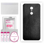 apgo Protective Skin Sticker for the back compatible with Xiaomi Redmi 5 Plus (Redmi Note 5), Wrap Film, Foil, Vinyl - Pattern Black Leather