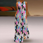 Naiste A-kujuline kleit Maxi pikkade varrukateta v&auml;rvilise tr&uuml;kiga s&uuml;gis- ja talvine V-kaelus, elegantne ja retro stiilis XS helesinine v&auml;rv