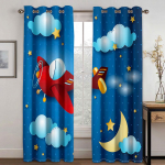 3D Joonisfilm Kosmos Planeet Kosmoselaev Universum Laste &Otilde;hukesed Aknakardinad Poisi Elutoa Magamistoa Dekoratsioon 2 Paneeli 135W185H(CM)53x73in&Grommet Top