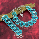 &Scaron;veitsi sinine topaas 925 prooviga h&otilde;be ehtekomplekt, v&auml;&auml;riskividega kaelakee ja k&auml;ev&otilde;ru ehtekomplekt naistele, aastap&auml;eva kingitus k&auml;sitsi valmistatud ehtekomplekt Adjustable With 8"-18" sinine