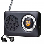 Taskuraadiod, akutoitega AM FM-raadio valjuh&auml;&auml;ldiga, kaasaskantav transistorraadio k&otilde;ndimiseks, telkimiseks must