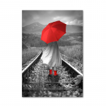 Must-valge linnamaastik Punane vihmavarju-l&otilde;uendimaal Moodne seinakunst Plakatid ja v&auml;ljatr&uuml;kid elutoa sisekujunduseks 50x70cm No Framed