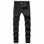 Suvised rebenenud teksad Meeste Slim Fit p&otilde;lvedele l&otilde;hestatud elastsed vabaaja teksad 28 must