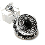 Natural Black Onyx Gemstone Handmade 925 Sterling Silver Pendant 1.77 f7s52