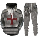 Uus Meeste retro Knight Templar Armour Hoodie 3D Prinditud Meeste Hoodid Vabaaja spordir&otilde;ivad spordip&uuml;ksid Kaheosaline komplekt &Uuml;likond M