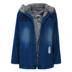 Talvine naiste jope karvase kapuutsiga, paksendatud pl&uuml;&uuml;s pikkade varrukatega taskud n&ouml;&ouml;biga suletav klapp taskud mantel l&uuml;hike t&uuml;&uuml;p tuulekindel soe teksamantel M helesinine v&auml;rv