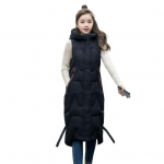 Talvine naiste vest, paksendatud polsterdatud t&otilde;mblukuga suletav kapuutsiga v&ouml;&ouml; dekoor Varrukateta &uuml;hev&auml;rviline tuulekindel soojust s&auml;ilitav v&auml;limantel L must