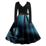 Naiste vintage klassikaline kleit kaelusega v&ouml;&ouml;kohaga kikilips, pikkade varrukatega Halloweeni tr&uuml;kiga V-kaelusega kiikkleit XXL kohv