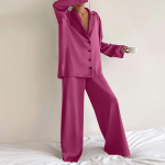 Naiste V-kaelusega pikkade varrukatega pidžaama kodukomplekt S must