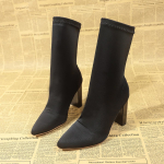 Naiste mood k&otilde;rge kontsaga t&auml;ispuidust ruudukujulised kontsad Sokid saapad Naiste sokisaapad seemisnahast terava ninaga Seksikad kingad varba pahkluu boo 35