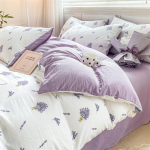 Lilla Lilleline Lavendel Tekikotikomplekt 3-osaline Botaaniline Metslille Voodipesukomplekt Pehme P&ouml;&ouml;ratav Tekikott Padjap&uuml;&uuml;riga Single 150x200cm