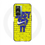 Coque Maniacase pour Narzo 50 5G logo just do it couleur bleu front jaune