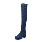 Suurused 47 48 Naiste Sinised Denim P&uuml;ksid &Uuml;le p&otilde;lve Saapad Tagumine T&otilde;mblukk Seksikad Kitsad Platvormkingad 5cm K&otilde;rged Kontsad Reieni Pikad Saapad 6 gray