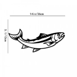 H&uuml;ppav kala metallist seinasilt l&otilde;he ehk bass, rauast k&auml;sit&ouml;&ouml; seinakunst, stiilne rippuv kaunistus ja seinakleebis koju must