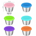 304 roostevaba terase kastmekupp silikoonkaanega - 70 ml dipikupp set A (6 patterned lids + 6 natural color cups)