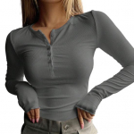 Naiste s&uuml;giskevadine top O kaelusega n&ouml;&ouml;biga pikkade varrukatega Slim Fit Pullover Niit &uuml;hev&auml;rviline pehme hingav elastne lihtsas stiilis naiste T-s&auml;rgi pluus 2XL hall