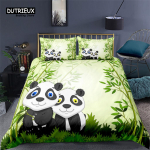 Multikas armas Panda tekikott, Twin poistele T&uuml;drukud Lapsed Teismelised Pehme Loomateemaline Panda voodipesukomplekt koos padjap&uuml;&uuml;ridega Magamistoa sisekujundus EU single(135x200cm)