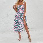 Naiste vabaaja tr&uuml;kitud O kaelusega pikk kleit Rannakleit Pulmak&uuml;laliste kleit Naiste kleit L sinine