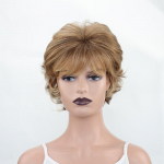 Naiste s&uuml;nteetiline parukas Segatud pruun blond parukas L&uuml;hike kihiline lokkis tukkidega parukas Naistele Igap&auml;evaseks peoks kost&uuml;&uuml;m Kuumuskindel kiud kuldpruun v&auml;rv