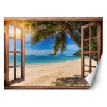 Tapeet Vaade aknast Troopiline rand 100x70 sinine