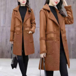 Kevadine ja s&uuml;gisene naiste pikk nahkmantel, retrostiilis, kahepoolne, pluss sametvoodriga, Korea stiilis, slim-fit naiste kraavimantel, uued tooted XL