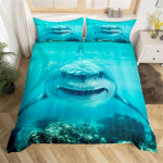 3-osaline erksav&auml;rviline 3D hai voodipesukomplekt - Pehme, ookeani-inspireeritud hai kalade prindiga tekikott, hingav, h&uuml;poallergeenne, ilma t&auml;idiseta EU Single 135x200cm