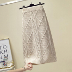 Fried Dough Twist vabaaja kootud naiste seelik s&uuml;gisene ja talvine k&otilde;rge v&ouml;&ouml;kohaga soliidne keskmise pikkusega villase m&auml;hitud puusaseelik naistele One Size beež