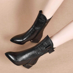 2023. aasta s&uuml;gis/talvised naiste ehtsast nahast keskmise kontsaga terava ninaga saapad, millel on pluss samet ja paks konts low heel breathable single lining; size 41 must