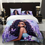 Lavendel t&uuml;druku voodipesukomplekt Kawaii voodipesukomplekt, &uuml;hekordne kahekordne kodukaunistus t&uuml;drukutele, lapsed, multikas, armas kassi tekikott EU Single 135x200cm