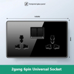 Luksuslik karastatud klaasist seinavalgusti l&uuml;liti nupp must &Uuml;hendkuningriigi pistik 13A universaalne seinakontakt USB, 220V1gang2way kiirusl&uuml;litiga