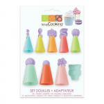 Set de douilles - SCRAPCOOKING - 9 pcs - 8 douilles color&eacute;es - 1 adaptateur - Rouge