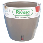 Pot de fleur rond en plastique - RIVIERA - EVA NEW - Avec r&eacute;serve d'eau - &Oslash; 46 cm - 49 L - Taupe hallikas-pruun