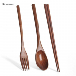 Puidust lusikaga kahvliga s&ouml;&ouml;gipulgad 3 tk Jaapani pika k&auml;epidemega t&auml;ispuidust kaasaskantav praktiline &otilde;ues piknikule m&otilde;eldud koduk&ouml;&ouml;gin&otilde;ud 1set